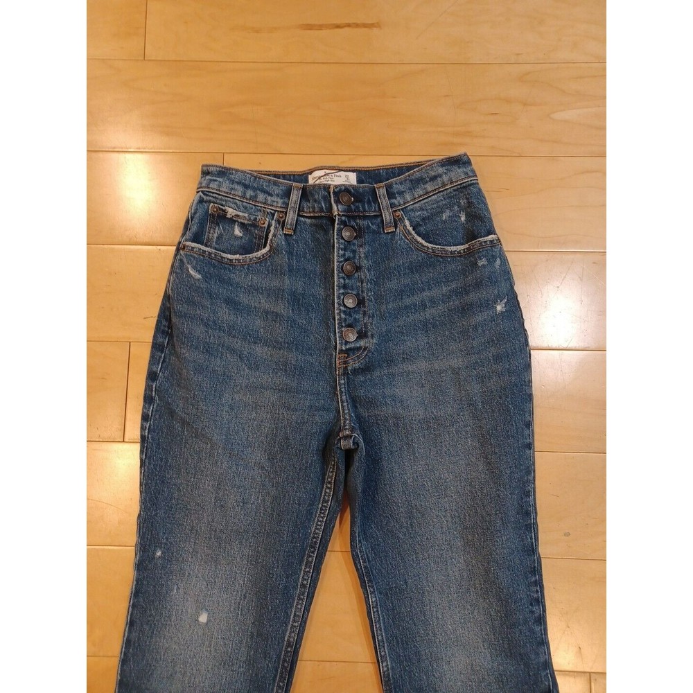 Abercrombie & Fitch Kick Flare Ultra High-Rise Raw Hem Button Fly Jeans 27/4R - Picture 5 of 8